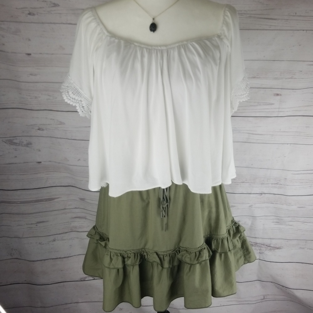 Lace off shoulder peasant top